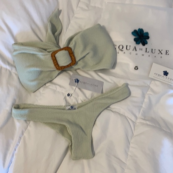 NWT Acqua Deluxe Bandeau 3-way Bikini Set Seafoam - Picture 1 of 13